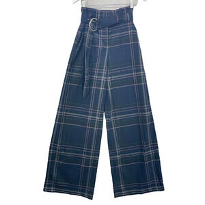 NY & Co 7th Ave 28x33 Women 2 Navy Pink Plaid Pants High Waist Wide Leg Academia